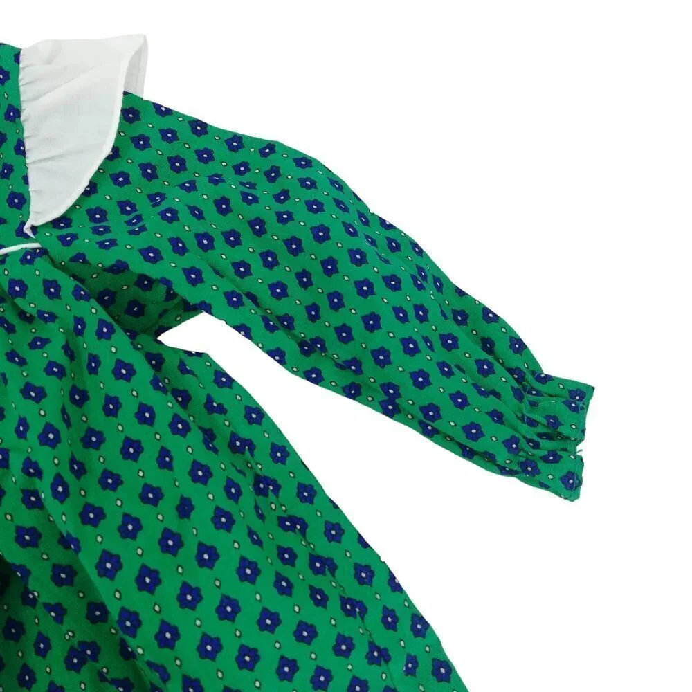 Vintage Sears Ruffle Collar Prairie Dress Size 20lbs 6-9 months Bow Floral Green
